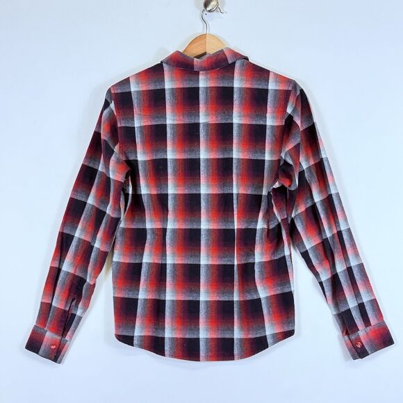 Powder‎ River Outfitters Panhandle Slim Red Plaid Snap Shirt Top Women's Medium - Picture 4 of 7